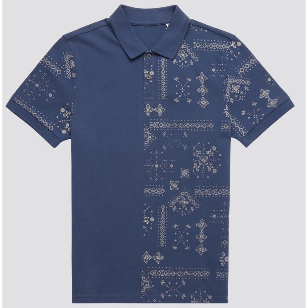 BEN SHERMAN GEO PRINT POLO SHIRT BLUE DENIM