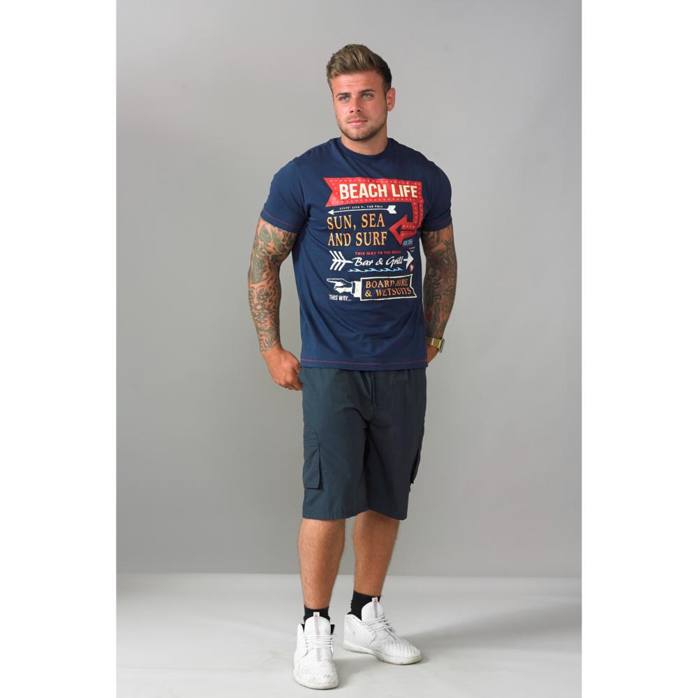 D555 NICK LIGHTWEIGHT CARGO SHORTS WITH ELASTICATED STRETCH WAISTBAND NAVY