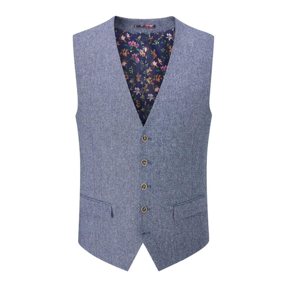 SKOPES JUDE HERRINGBONE EFFECT WAISTCOAT BLUE