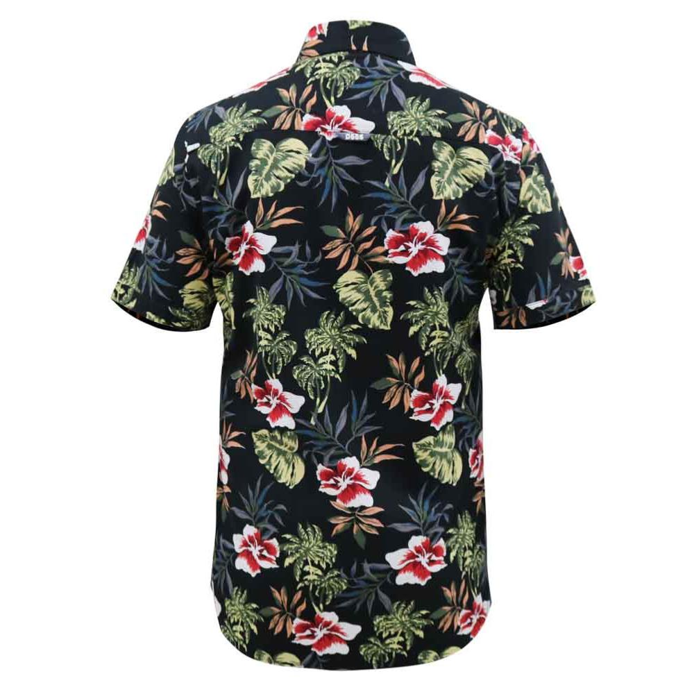 D555 Wilton Big Mans Hawaiian Floral Print Cotton Shirt Black