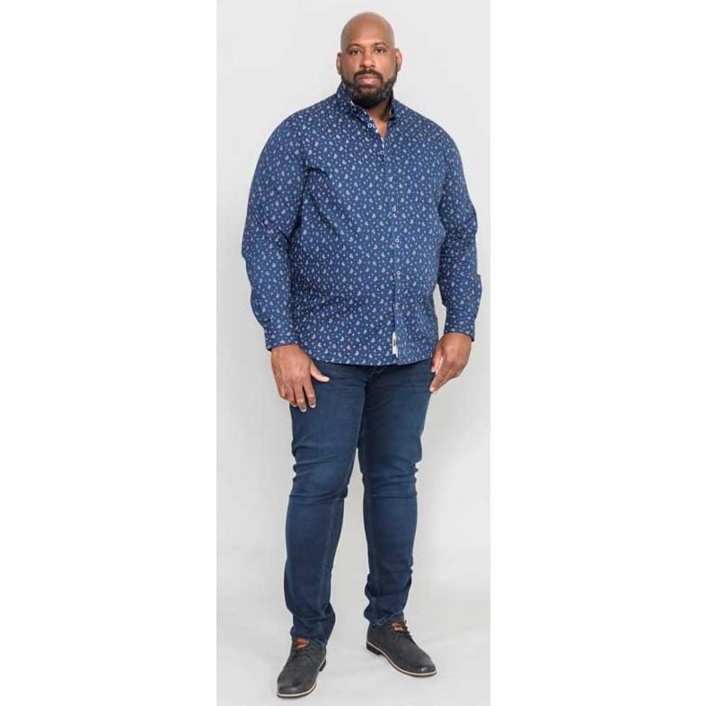 D555 EDMUND LONG SLEEVE PURE COTTON ALL OVER FLORAL PRINT SHIRT NAVY