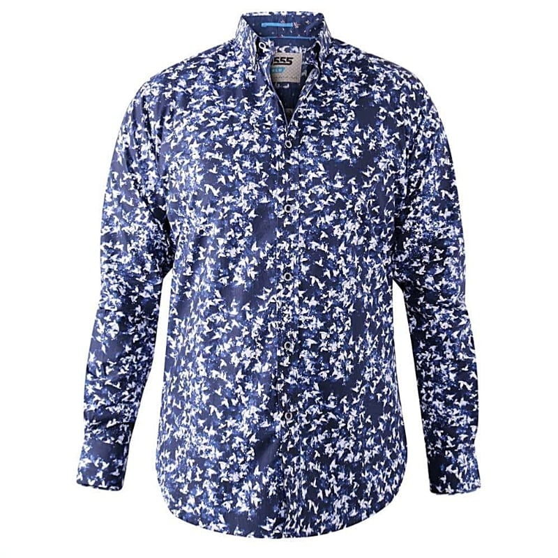 D555 HARROW LONG SLEEVE PURE COTTON ALL OVER PRINT SHIRT BLUE