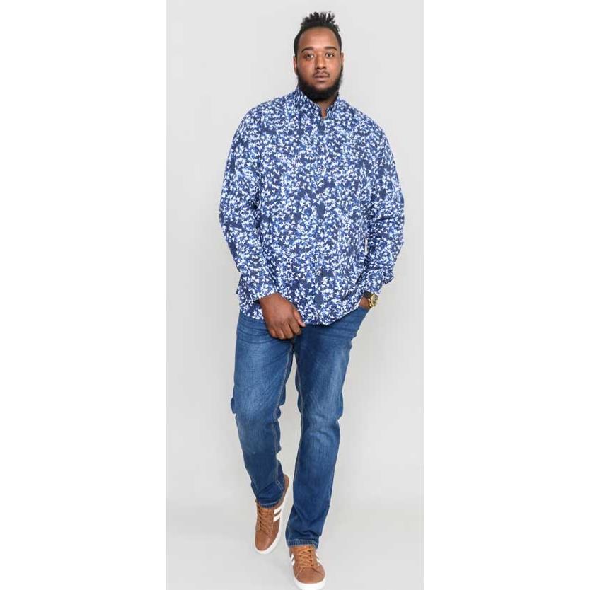 D555 HARROW LONG SLEEVE PURE COTTON ALL OVER PRINT SHIRT BLUE