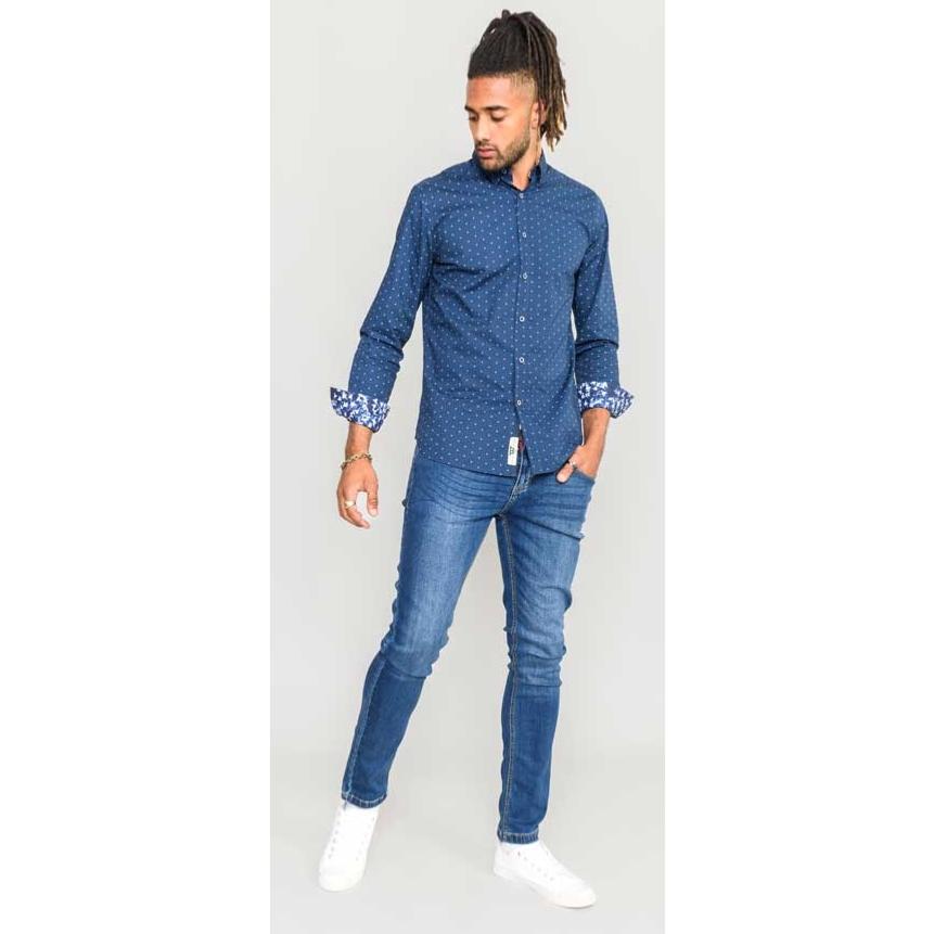 D555 CHILTON LONG SLEEVE PURE COTTON ALL OVER PRINT SHIRT NAVY