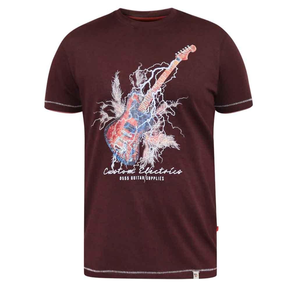 D555 REDBOURNE LIGHTNING BOLT GUITAR PRINT TEE SHIRT BURGUNDY/BLACK TWIST