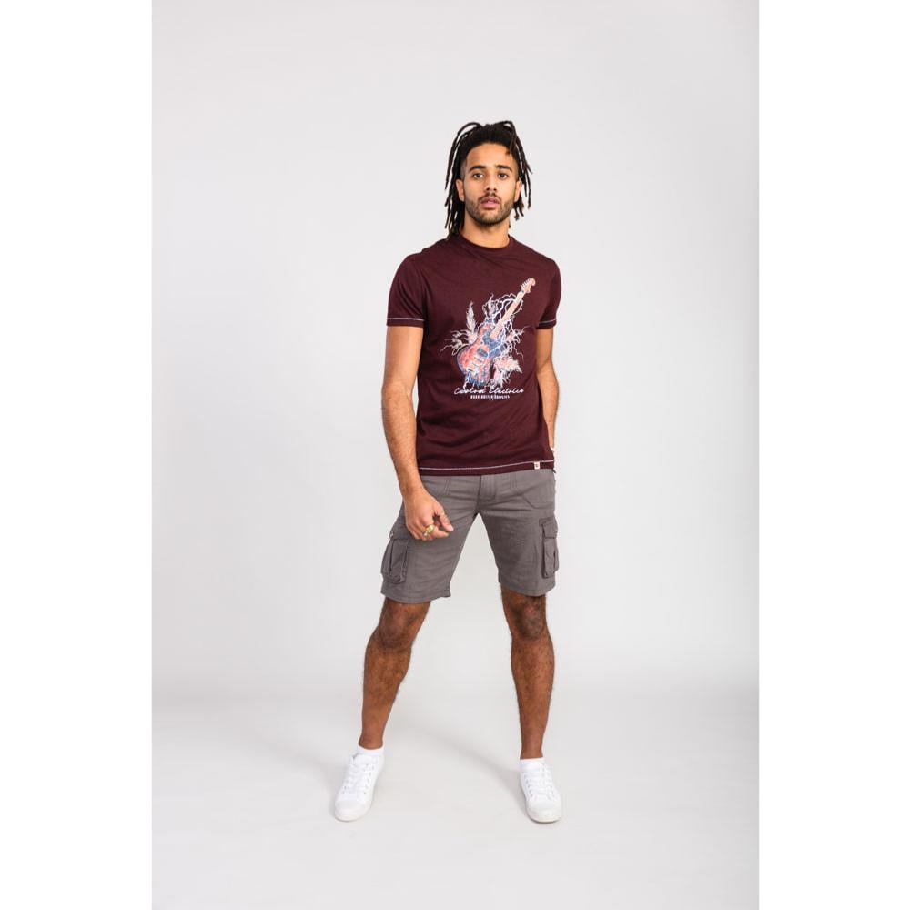 D555 REDBOURNE LIGHTNING BOLT GUITAR PRINT TEE SHIRT BURGUNDY/BLACK TWIST