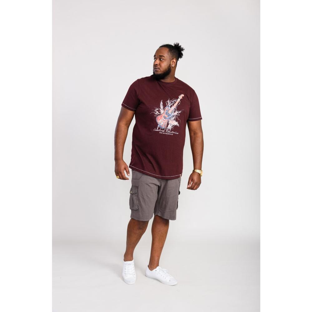 D555 REDBOURNE LIGHTNING BOLT GUITAR PRINT TEE SHIRT BURGUNDY/BLACK TWIST