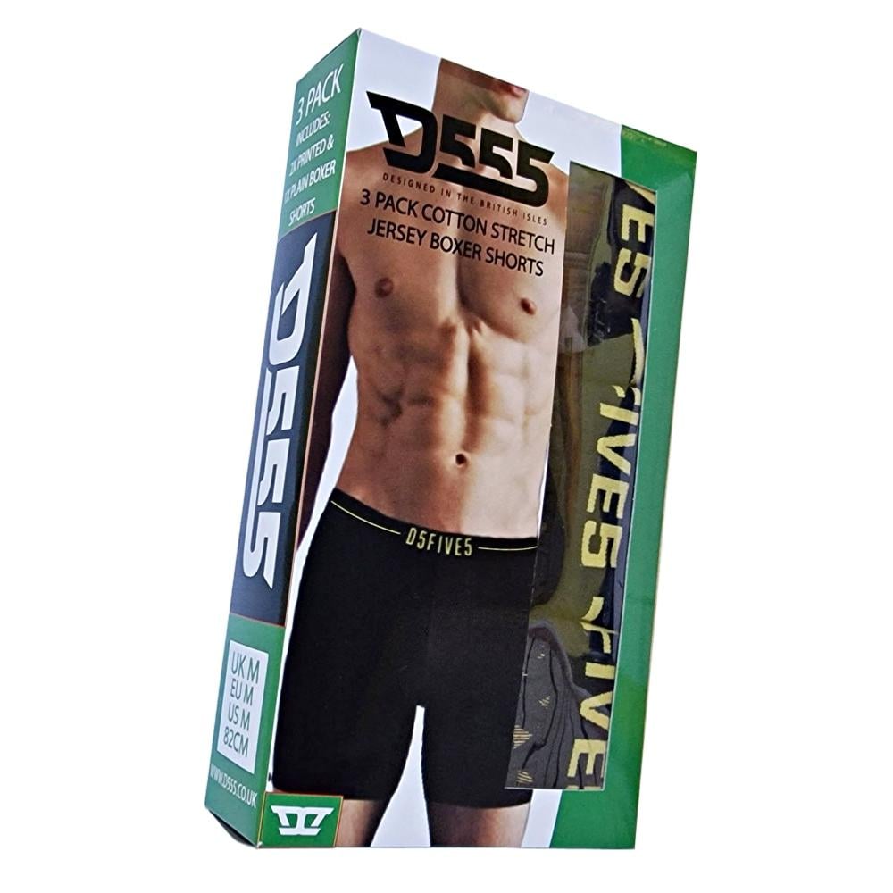 D555 SYLVESTER 3 PACK COTTON STRETCH PRINTED BOXER SHORTS