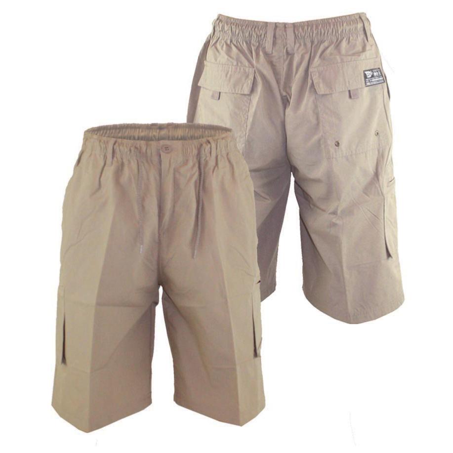 D555 NICK LIGHTWEIGHT CARGO SHORTS WITH ELASTICATED STRETCH WAISTBAND SAND