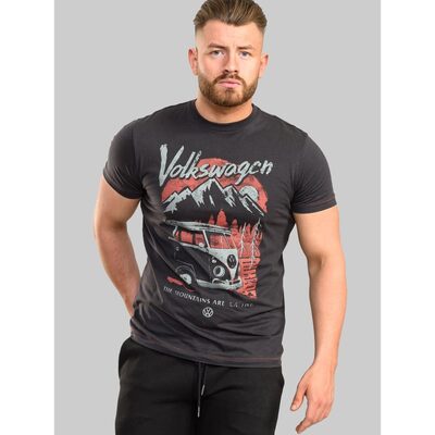 D555 LONGLEAT OFFICIAL LICENSED VW PRODUCT CAMPERVAN PRINT T-SHIRT THE MOUNTAINS ARE CALLING