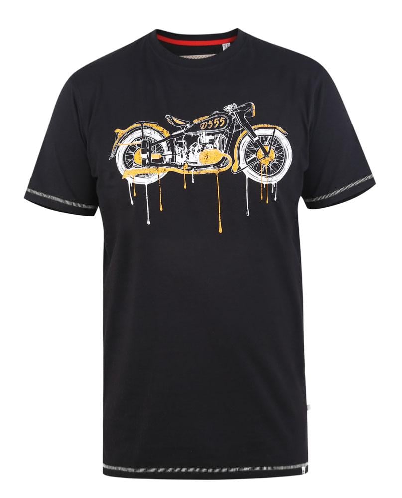 D555 ROCHESTER KINGSIZE MOTORBIKE ART PRINTED TEE SHIRT BLACK