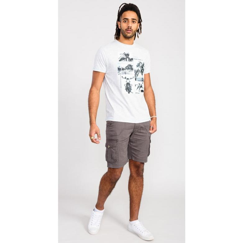 D555 TRAFFORD ROAD TRIP MOTRBIKE PRINT TEE SHIRT GREY MARL