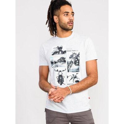 D555 TRAFFORD ROAD TRIP MOTRBIKE PRINT TEE SHIRT GREY MARL