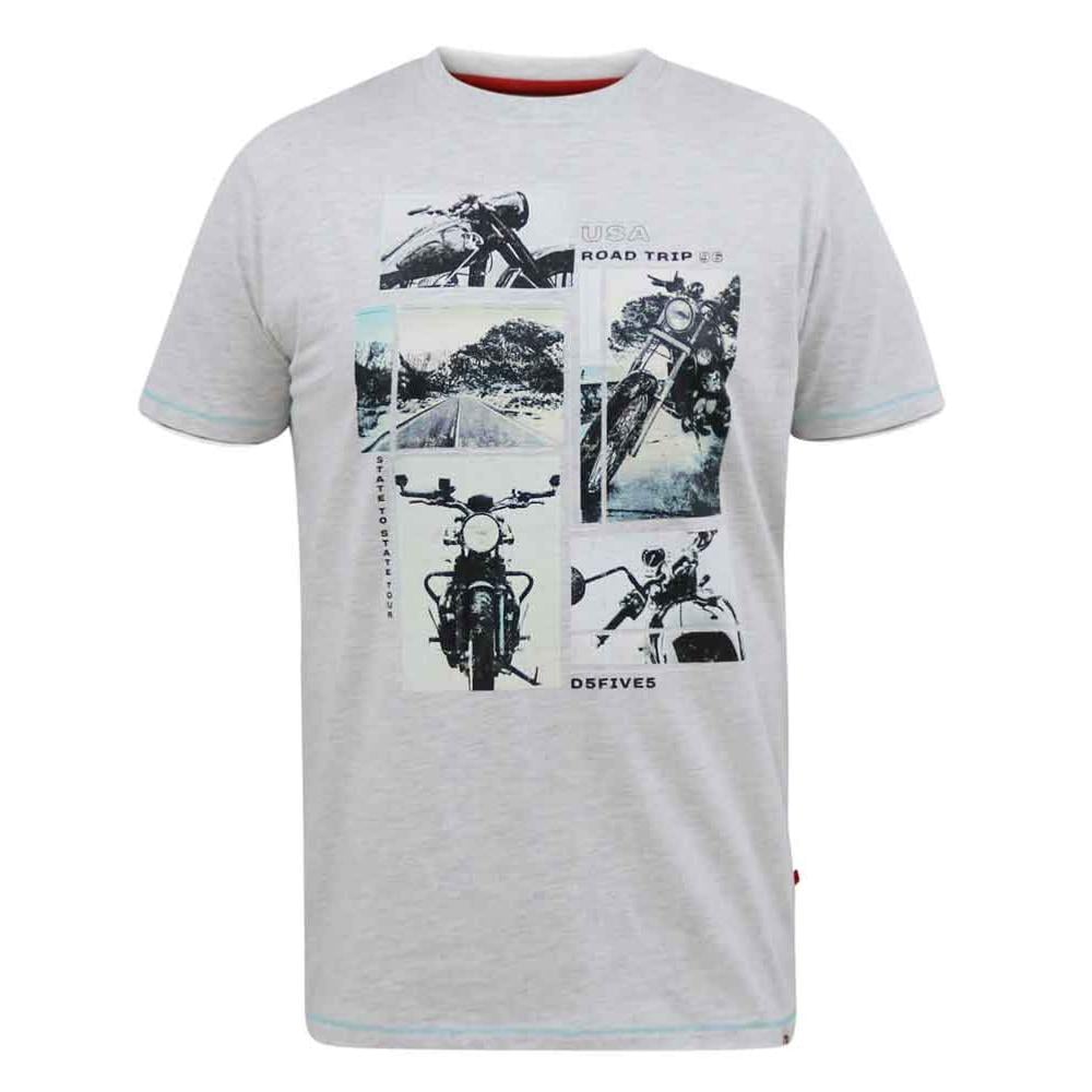 D555 TRAFFORD ROAD TRIP MOTRBIKE PRINT TEE SHIRT GREY MARL