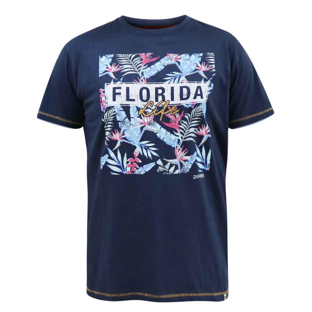D555 PRESTWICK FLORIDA TROPICAL PRINT NATURAL COTTON TEE SHIRT NAVY