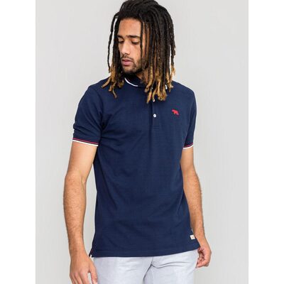 D555 STANBRIDGE COTTON POLO WITH CHEST EMBLEM AND TIPPED COLLAR N CUFFS NAVY