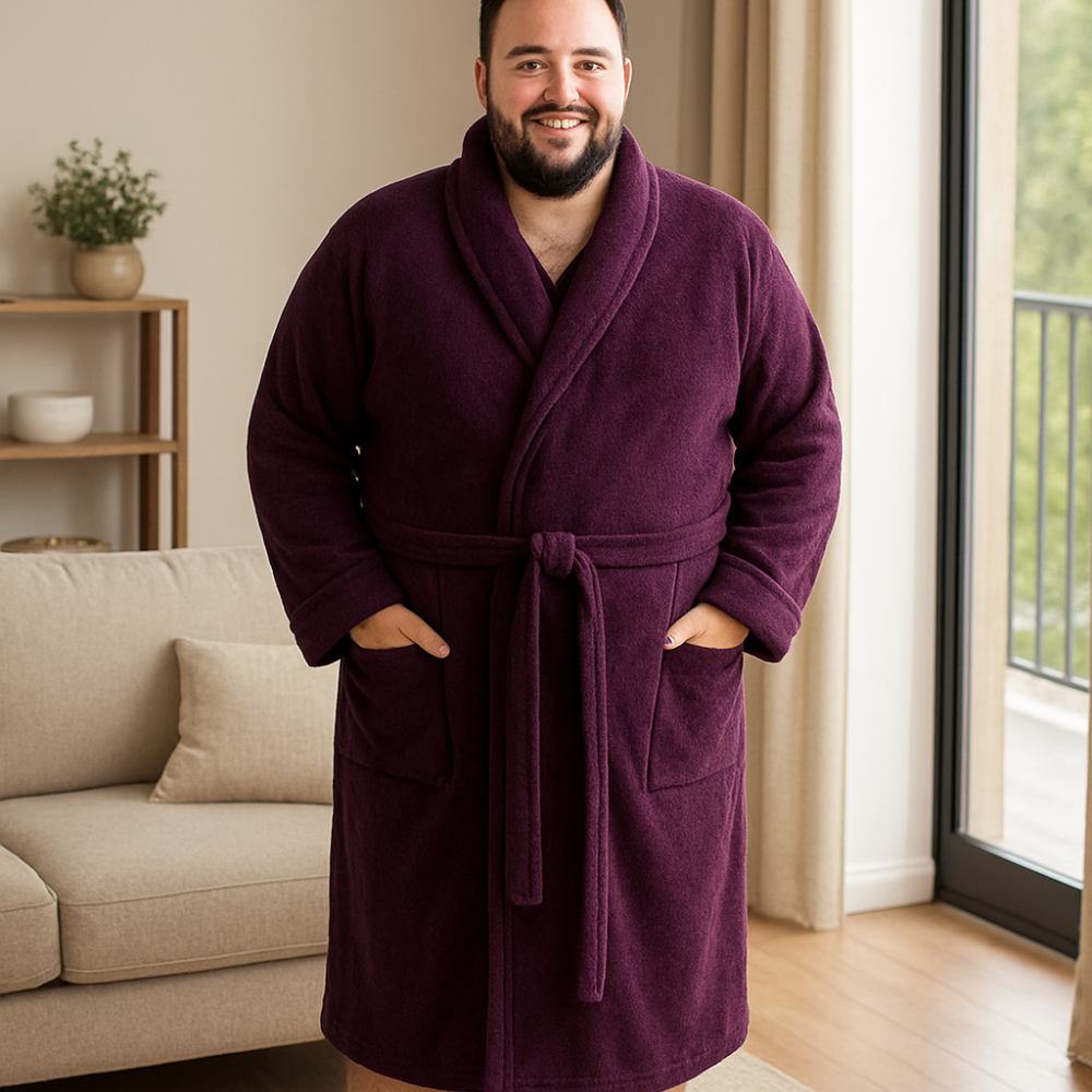 ESPIONAGE BURGUNDY FLEECE DRESSING GOWN