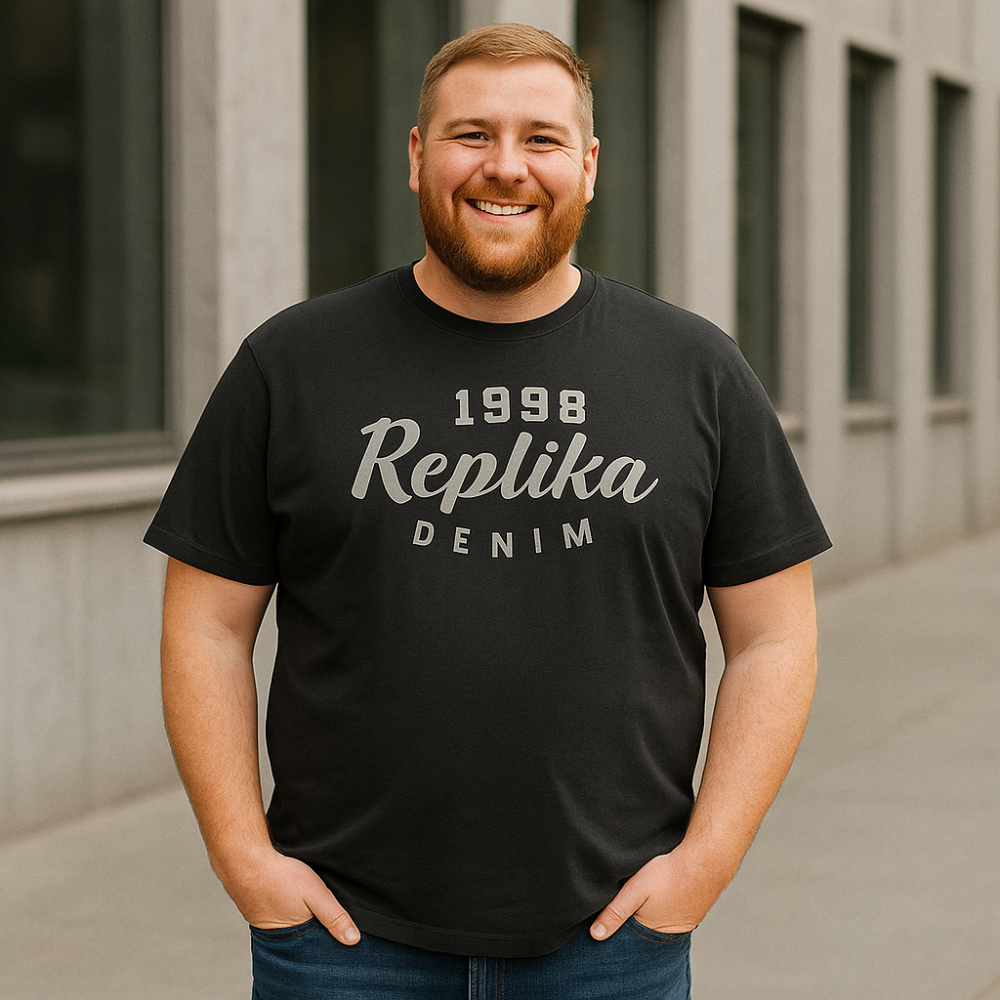 REPLIKA COMBED COTTON PRINTED TEE SHIRT 1998 DENIM GUNMETAL GREY