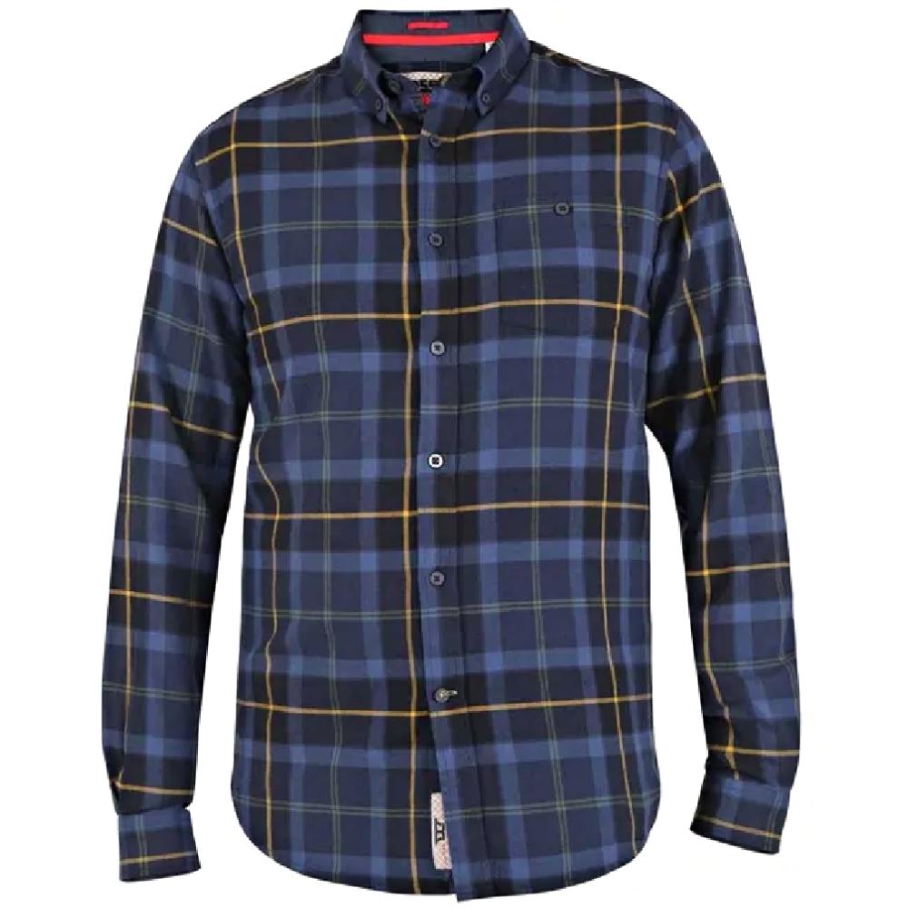 D555 HELSTON LONG SLEEVE FLANNEL CHECK SHIRT WITH CHEST POCKET NAVY