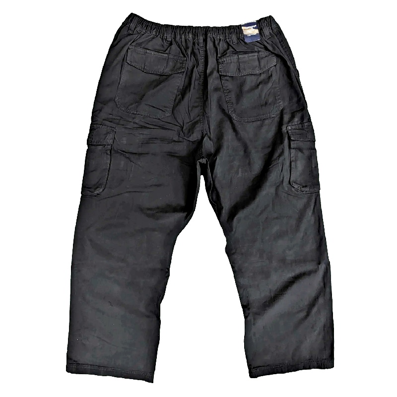 ESPIONAGE BIG MANS COTTON TWILL ELASTICATED WAIST CARGO TROUSERS BLACK TR052