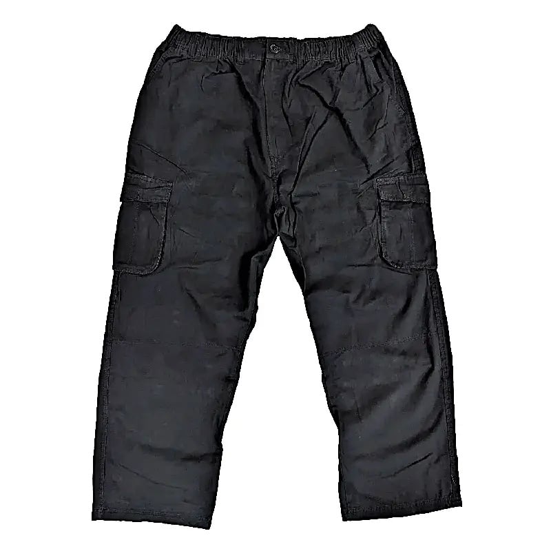 ESPIONAGE TALL FIT COTTON TWILL ELASTICATED WAIST CARGO TROUSERS BLACK