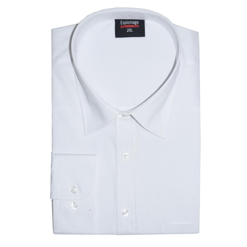 Espionage Big Size Plain Collar Long Sleeve Shirt White SH151