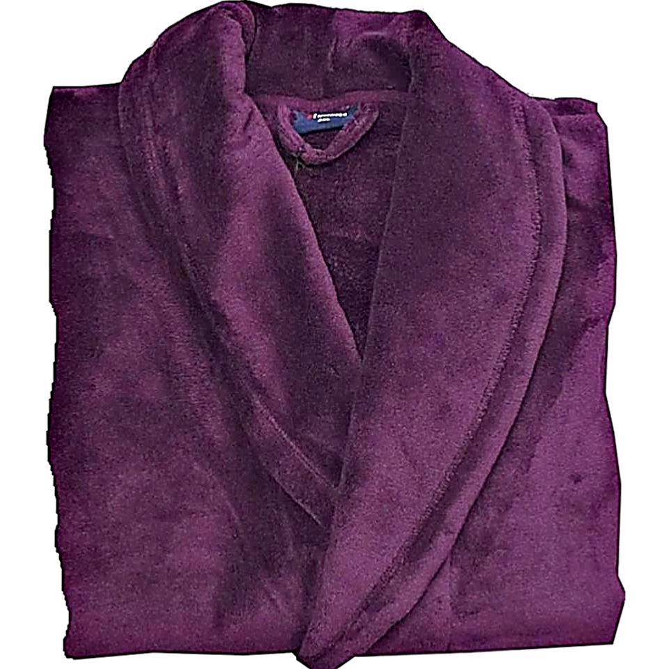 ESPIONAGE Plain Fleece Dressing Gown BURGUNDY PJ068