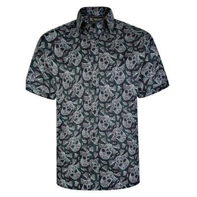 KAM RETRO SKULL PRINT SHORT SLEEVE SHIRT BLACK