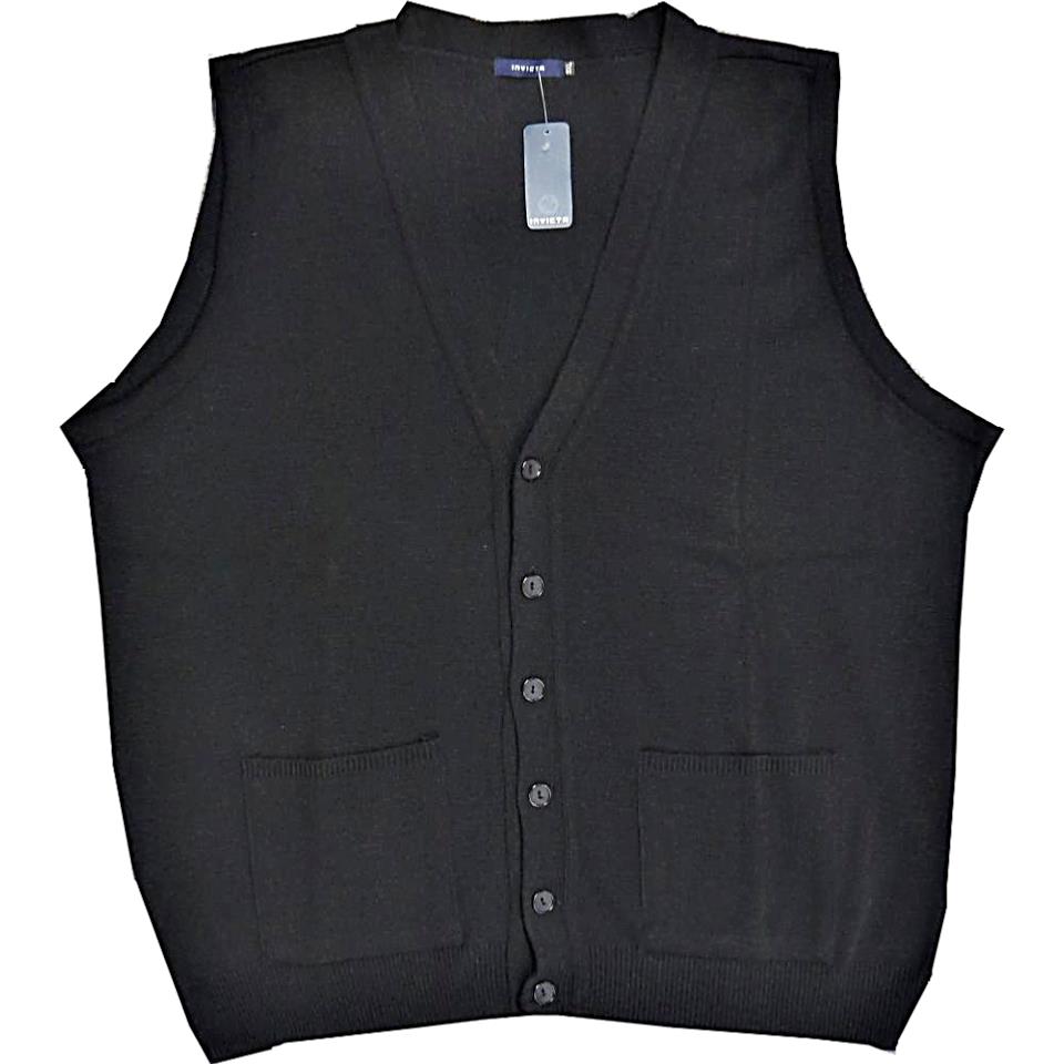 INVICTA BIG MENS BUTTON THROUGH KNITTED WAISTCOAT BLACK