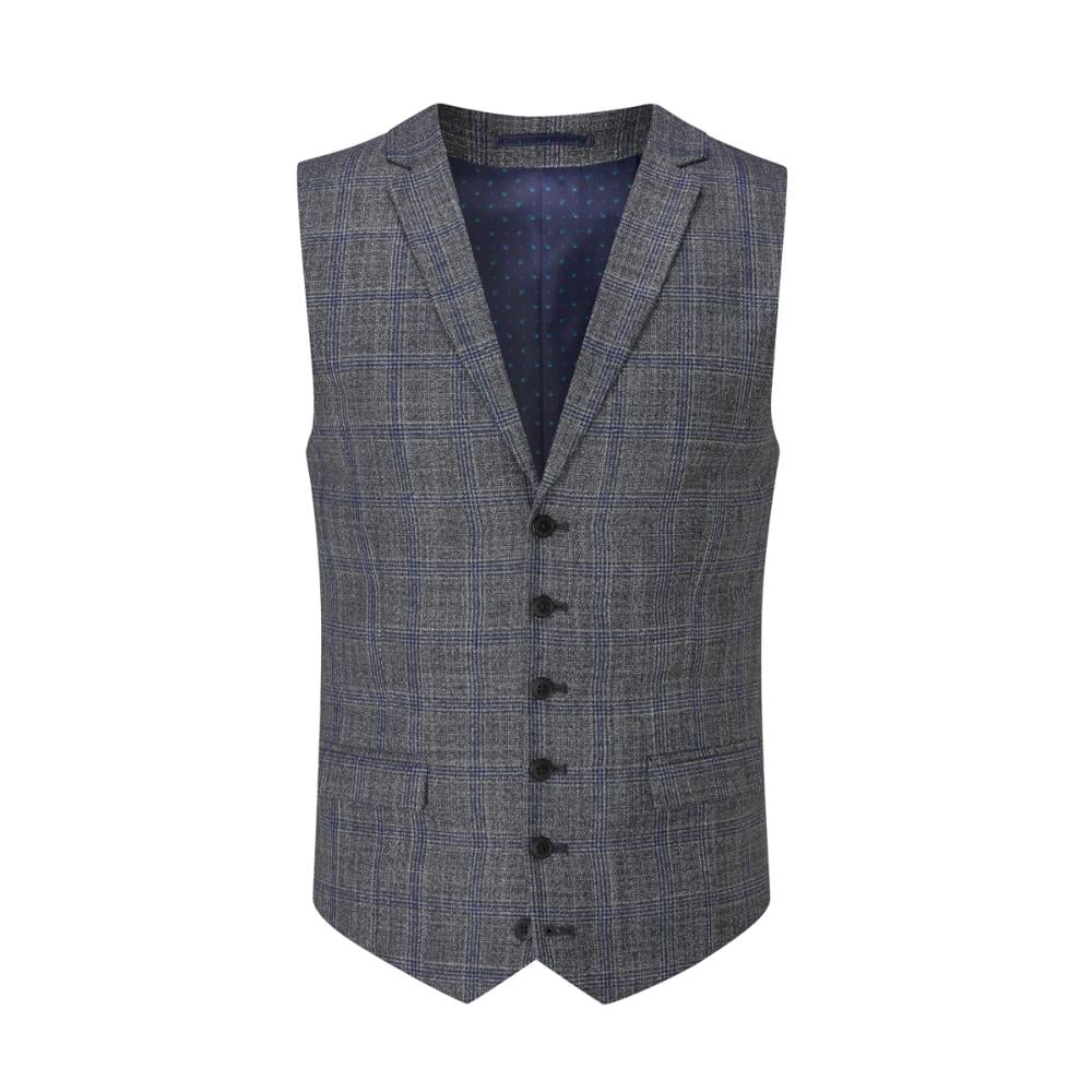 SKOPES ACARO LYFCYCLE SUIT RANGE GREY AND BLUE CHECK WAISTCOAT