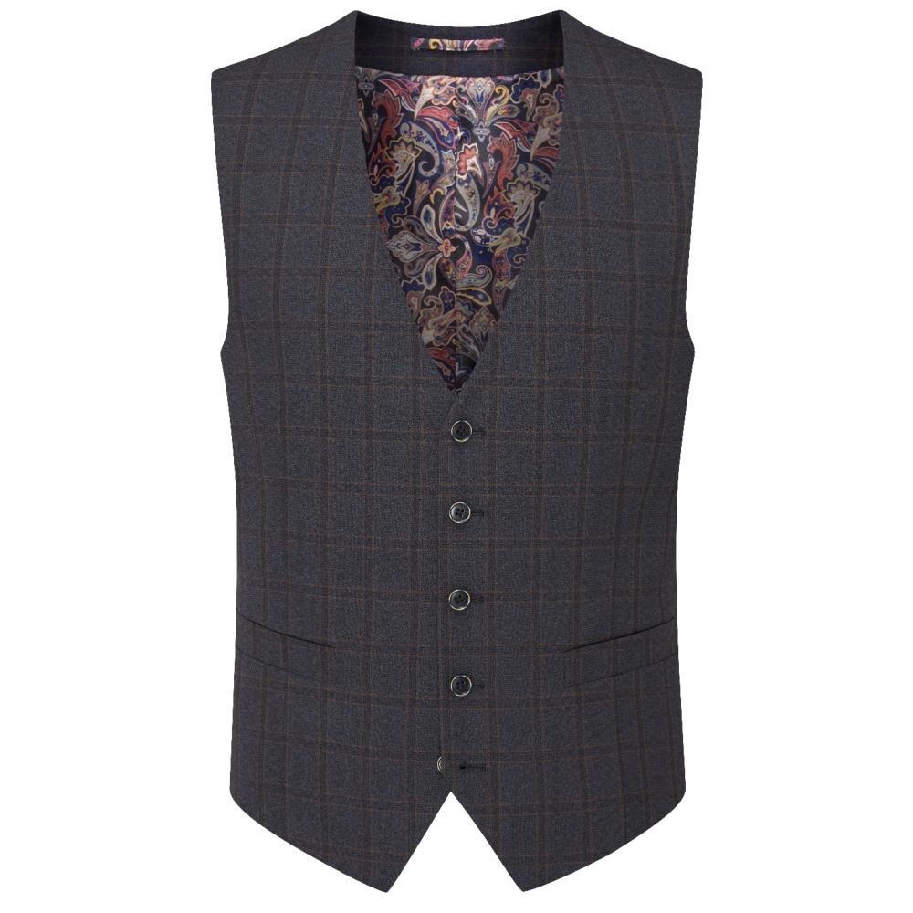 SKOPES CURRY TAILORED CHECK WAISTCOAT NAVY RUST
