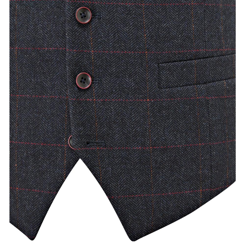 SKOPES AIKEN WOOL BLEND WAISTCOAT NAVY RED CHECK