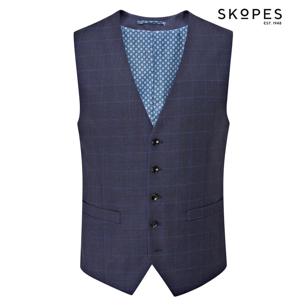 SKOPES BAINES TAILORED CHECK WAISTCOAT NAVY