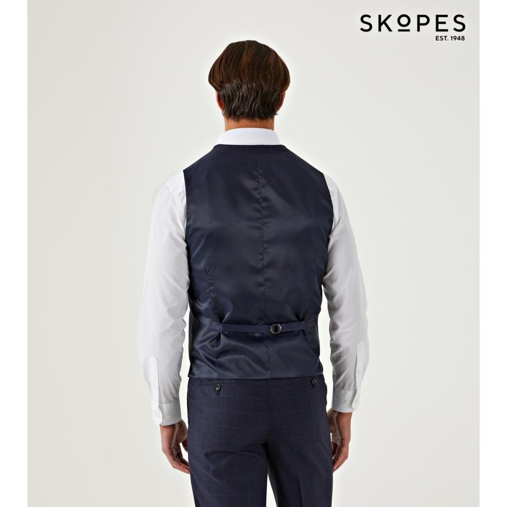 SKOPES BAINES TAILORED CHECK WAISTCOAT NAVY