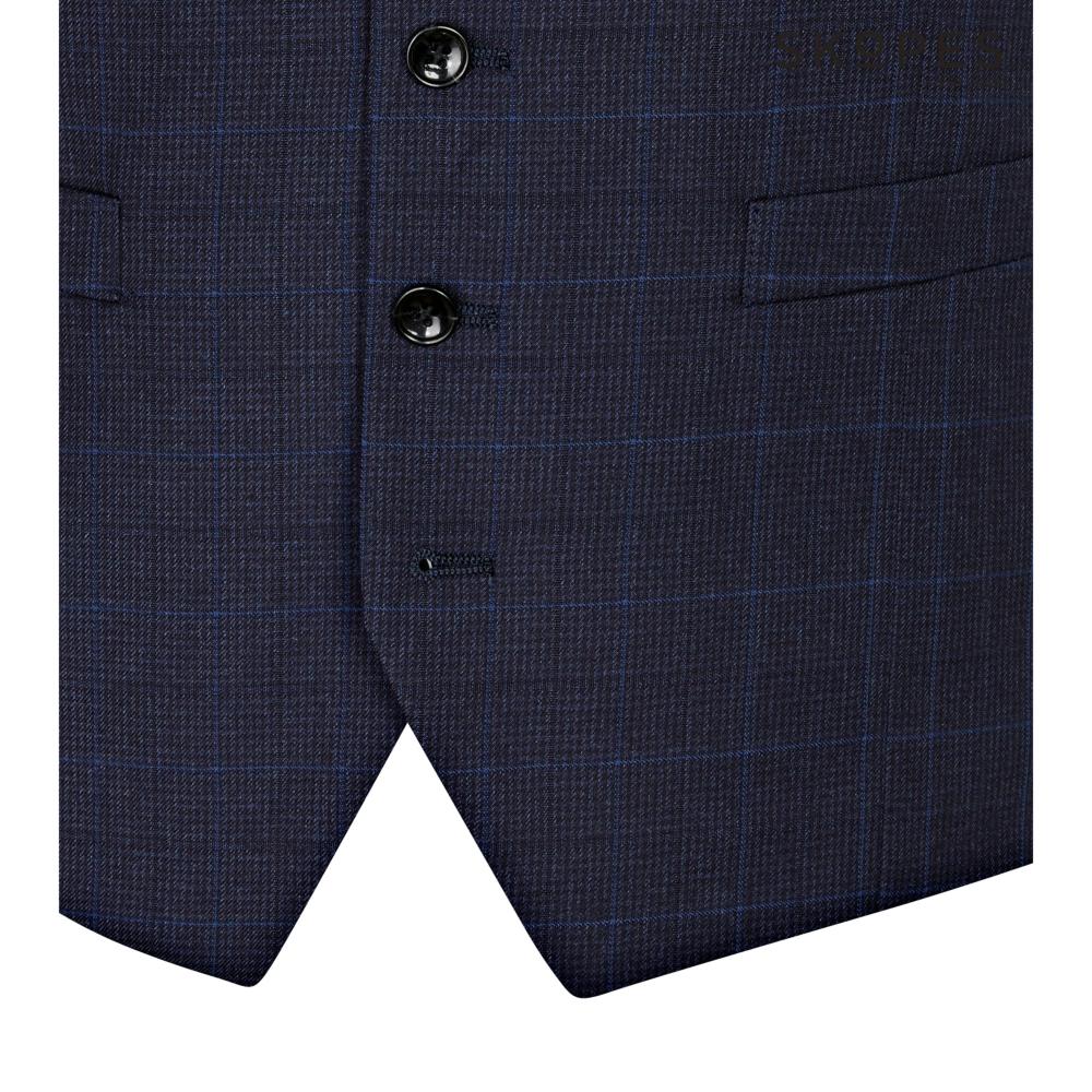 SKOPES BAINES TAILORED CHECK WAISTCOAT NAVY