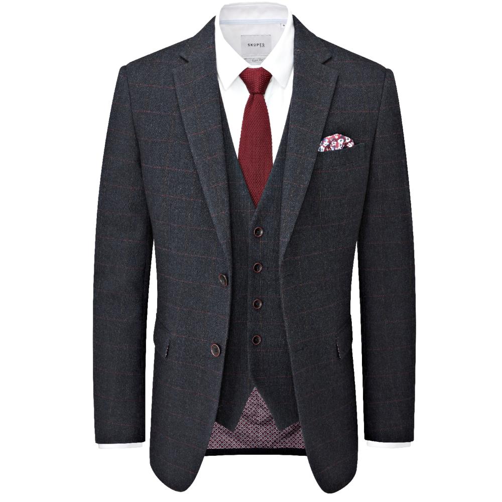 SKOPES AIKEN WOOL BLEND JACKET NAVY RED CHECK