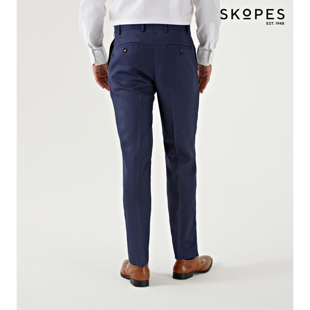 SKOPES BAINES TAILORED CHECK TROUSERS NAVY