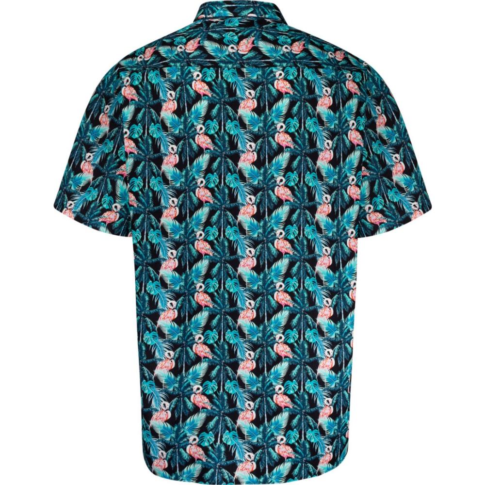 KAM BLACK LABEL PREMIUM SHORT SLEEVE FLAMINGO PRINT SHIRT