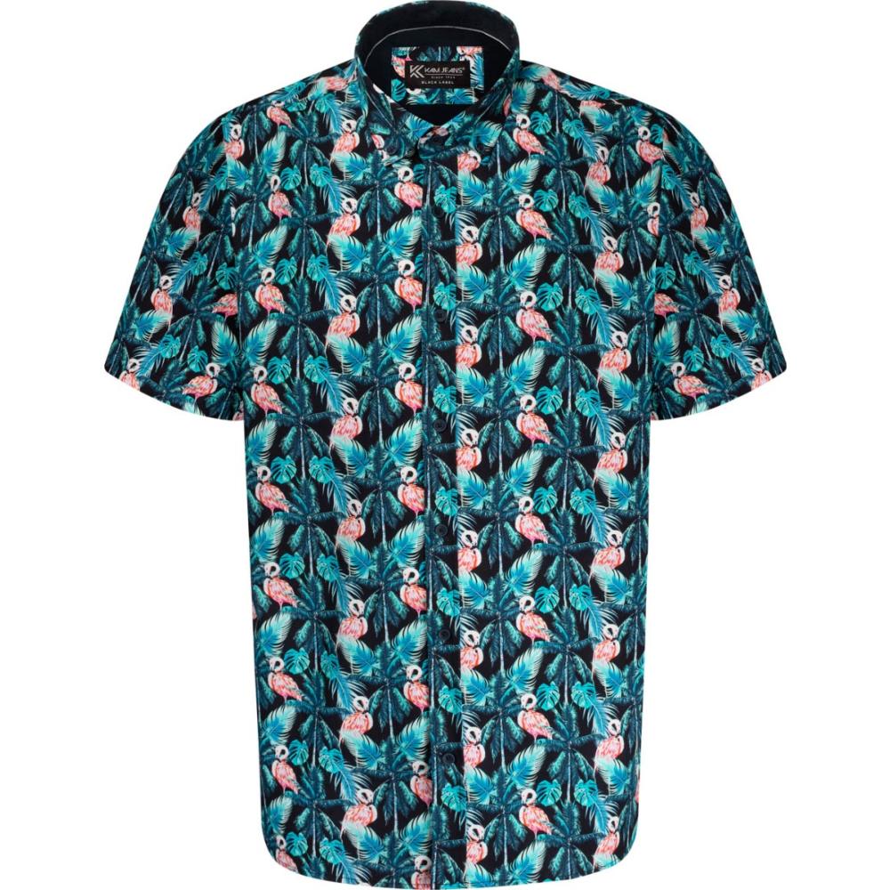 KAM BLACK LABEL PREMIUM SHORT SLEEVE FLAMINGO PRINT SHIRT