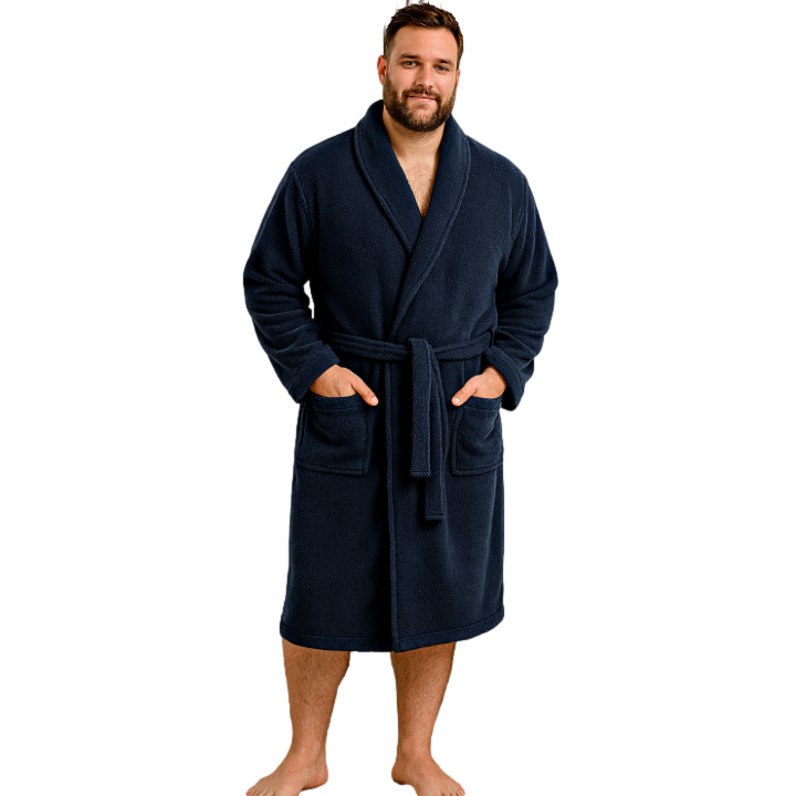ESPIONAGE Plain Fleece Dressing Gown NAVY PJ068