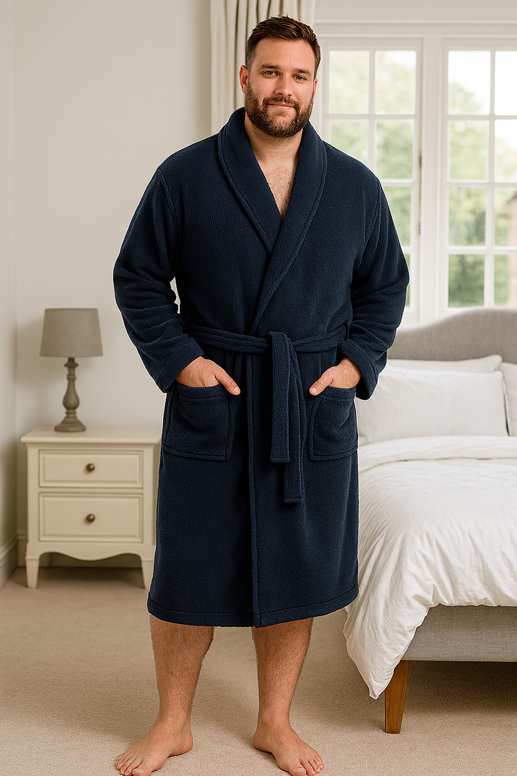 2XL - 8XL ESPIONAGE Plain Fleece Dressing Gown NAVY PJ068