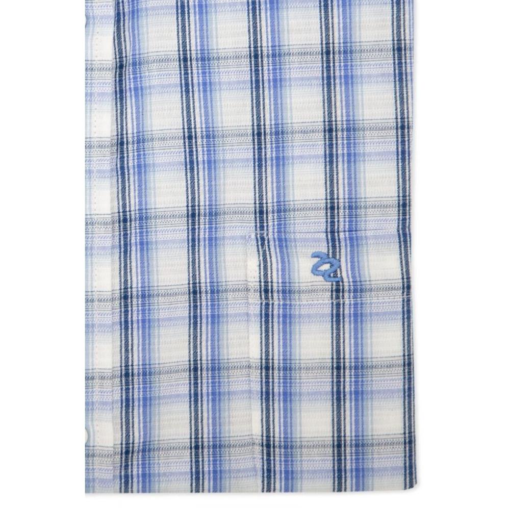 DOUBLE TWO LIFESTYLE CHECK SHORT SLEEVE CASUAL COTTON SHIRT BLUE / NAVY