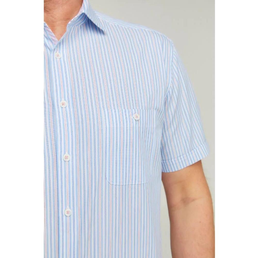 DOUBLE TWO LIFESTYLE MULTI-STRIPED SHORT SLEEVE SHIRT BLUE