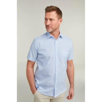 DOUBLE TWO LIFESTYLE MULTI-STRIPED SHORT SLEEVE SHIRT BLUE