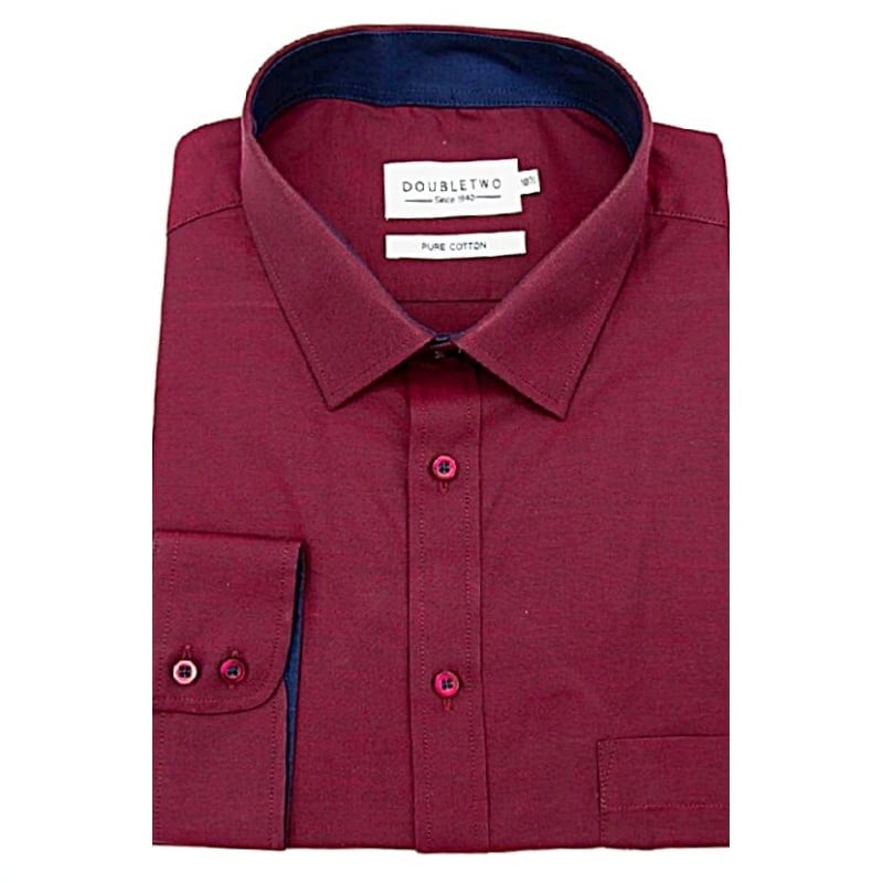 DOUBLE TWO PURE COTTON LONG SLEEVE WOVEN SHIRT RED