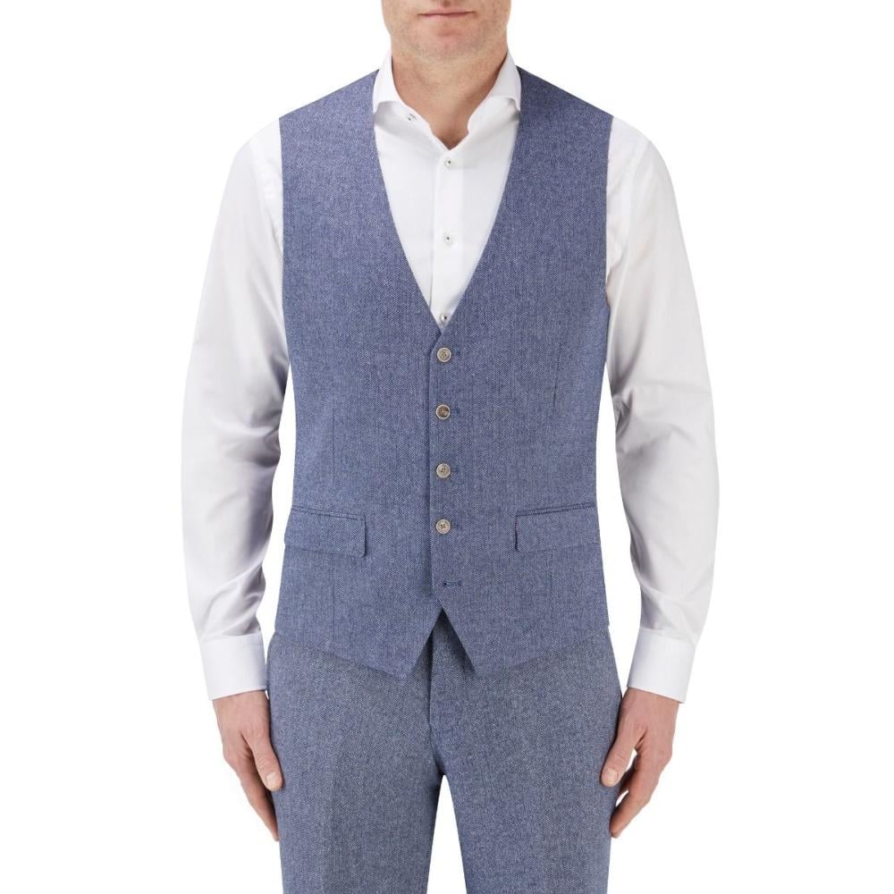 JUDE - SKOPES HERRINGBONE EFFECT WAISTCOAT BLUE