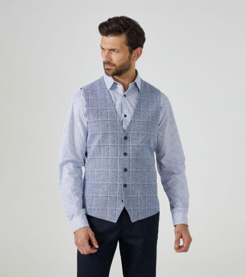 SKOPES LUMIS PALE BLUE CHECK LINEN COTTON WAISCOAT