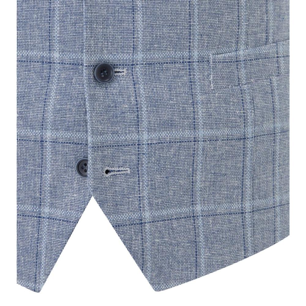 SKOPES LUMIS PALE BLUE CHECK LINEN COTTON WAISCOAT