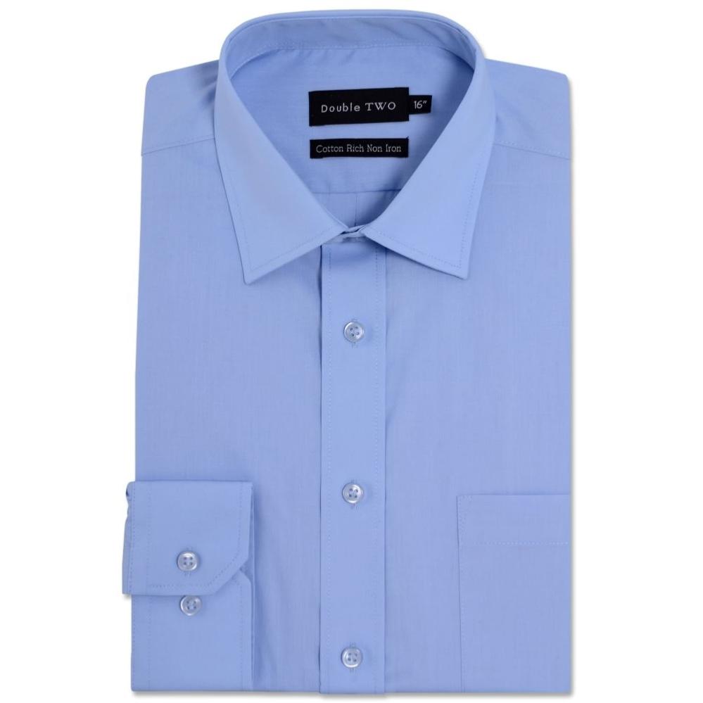 DOUBLE TWO NON-IRON COTTON RICH LONG SLEEVE SHIRT BLUE