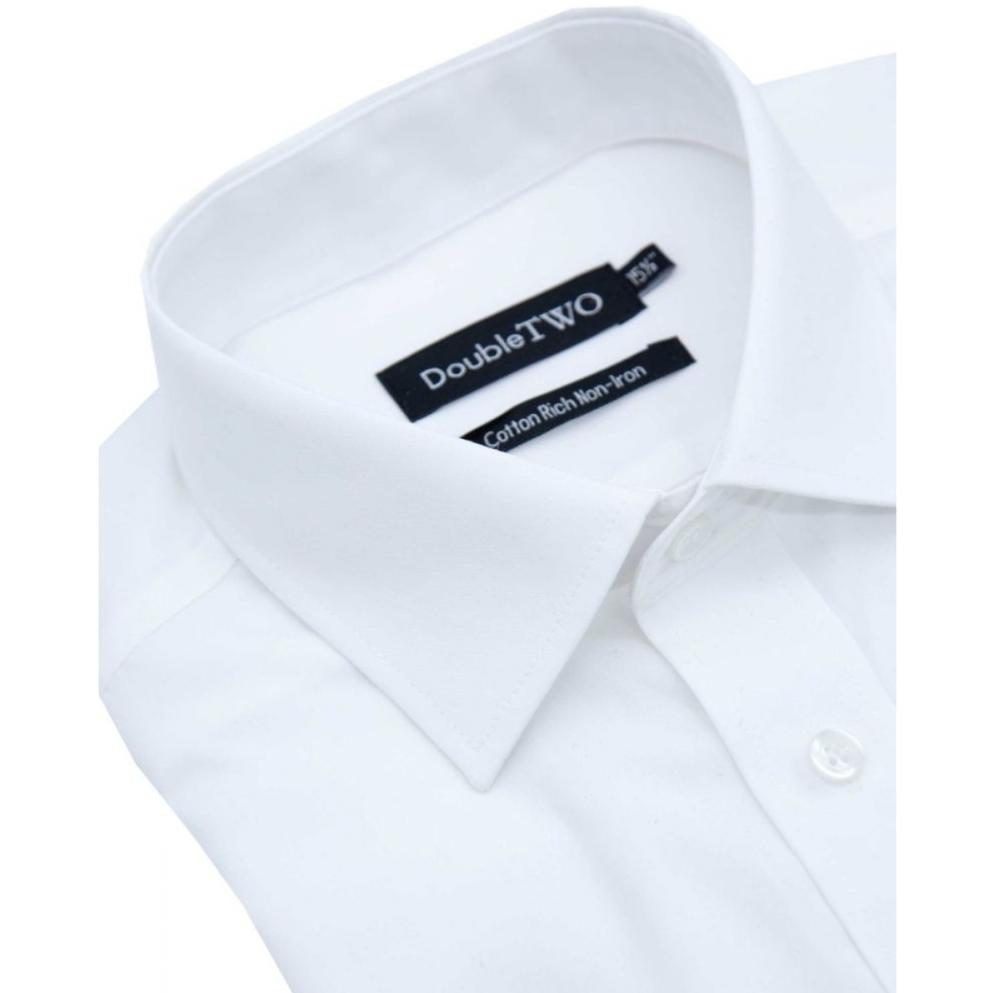 DOUBLE TWO NON-IRON COTTON RICH LONG SLEEVE SHIRT WHITE